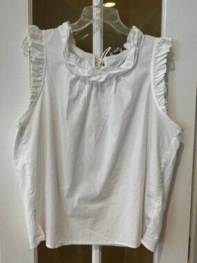 J.Crew White Cotton Ruffle Neck and Sleeve Sleeveless Top